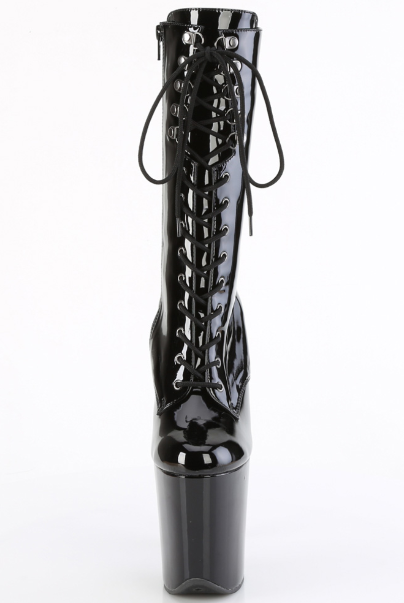 Pleaser USA Flamingo-1054 8inch Pleaser Boots - Patent Black-Pleaser USA-Pole Junkie