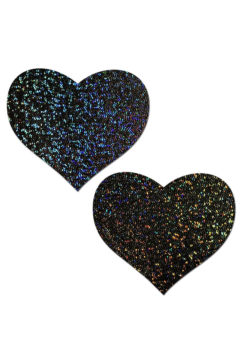 Pastease Heart Nipple Pasties - Black Sparkle-Pastease-Pole Junkie