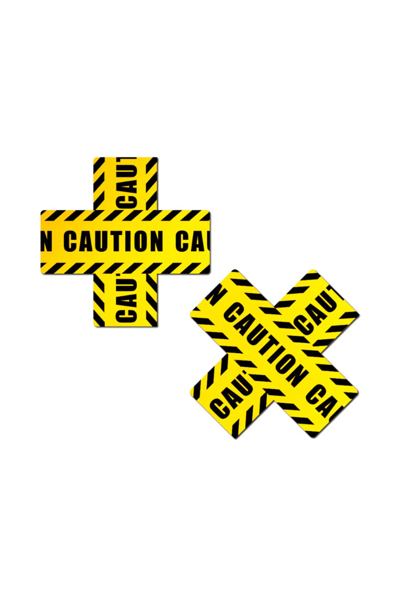 Pastease Cross Nipple Pasties - Caution Tape-Pastease-Pole Junkie