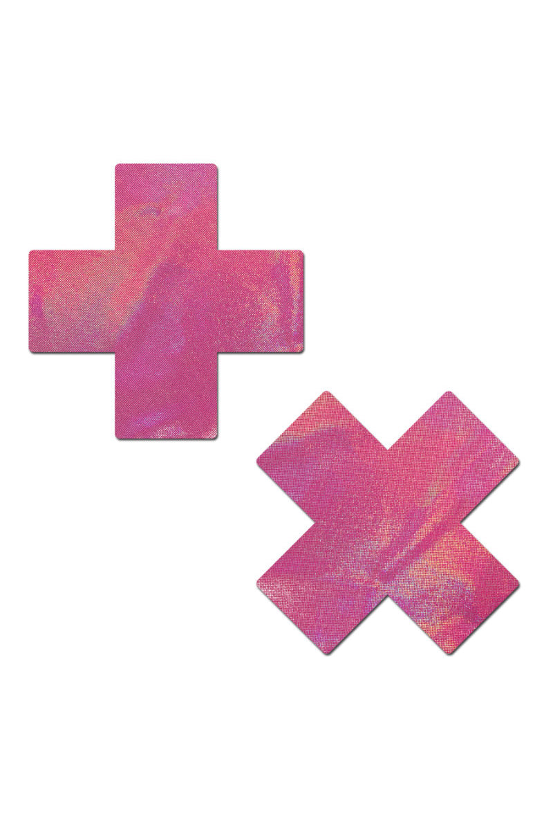 Pastease Cross Nipple Pasties - Holographic Bubblegum Pink-Pastease-Pole Junkie