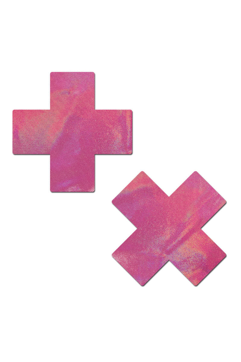 Pastease Cross Nipple Pasties - Holographic Bubblegum Pink-Pastease-Pole Junkie
