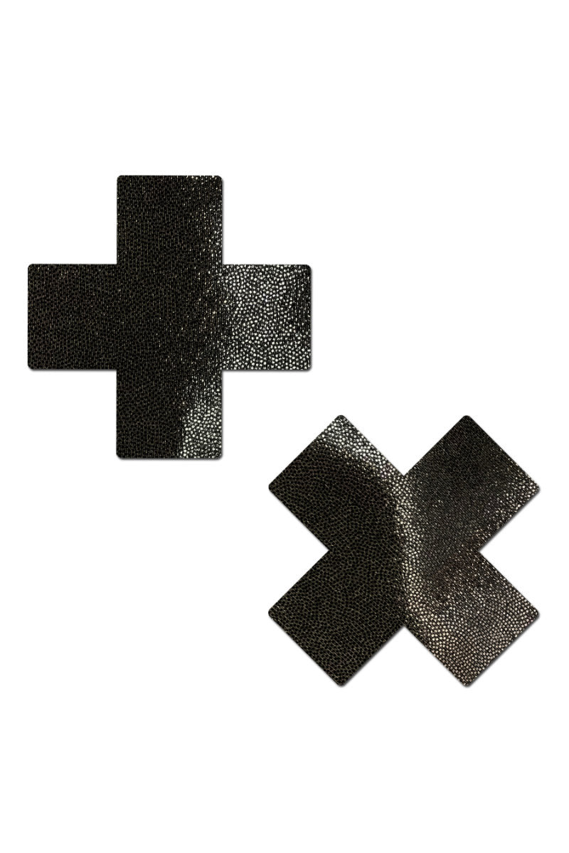 Pastease Cross Nipple Pasties - Liquid Black-Pastease-Pole Junkie