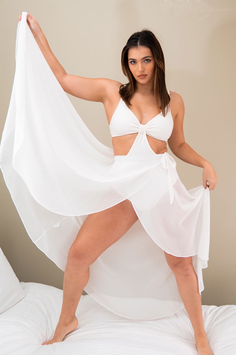 Lunalae High Waist Wrap Dance Skirt - White-Lunalae-Pole Junkie