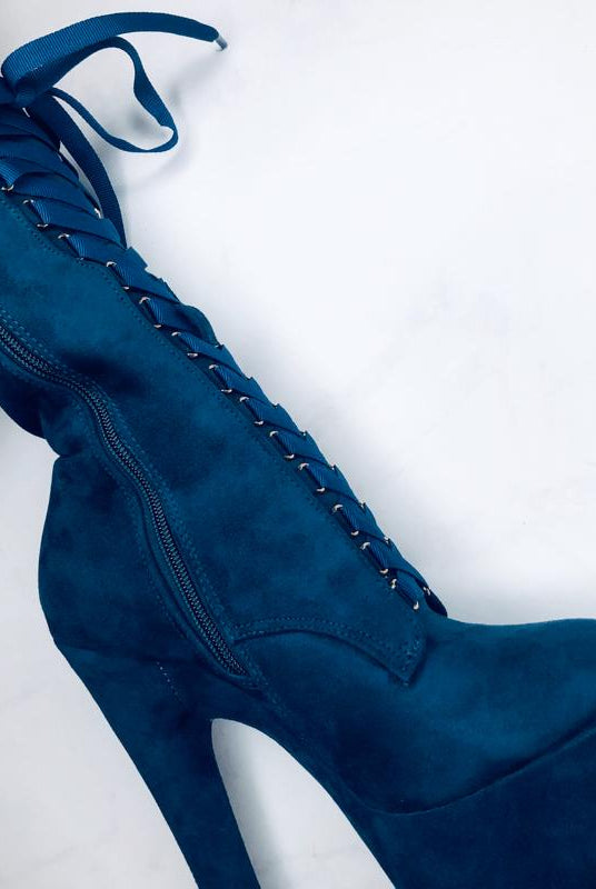 Hella Heels High BabyDoll 7inch Boots - Teal-Hella Heels-Pole Junkie