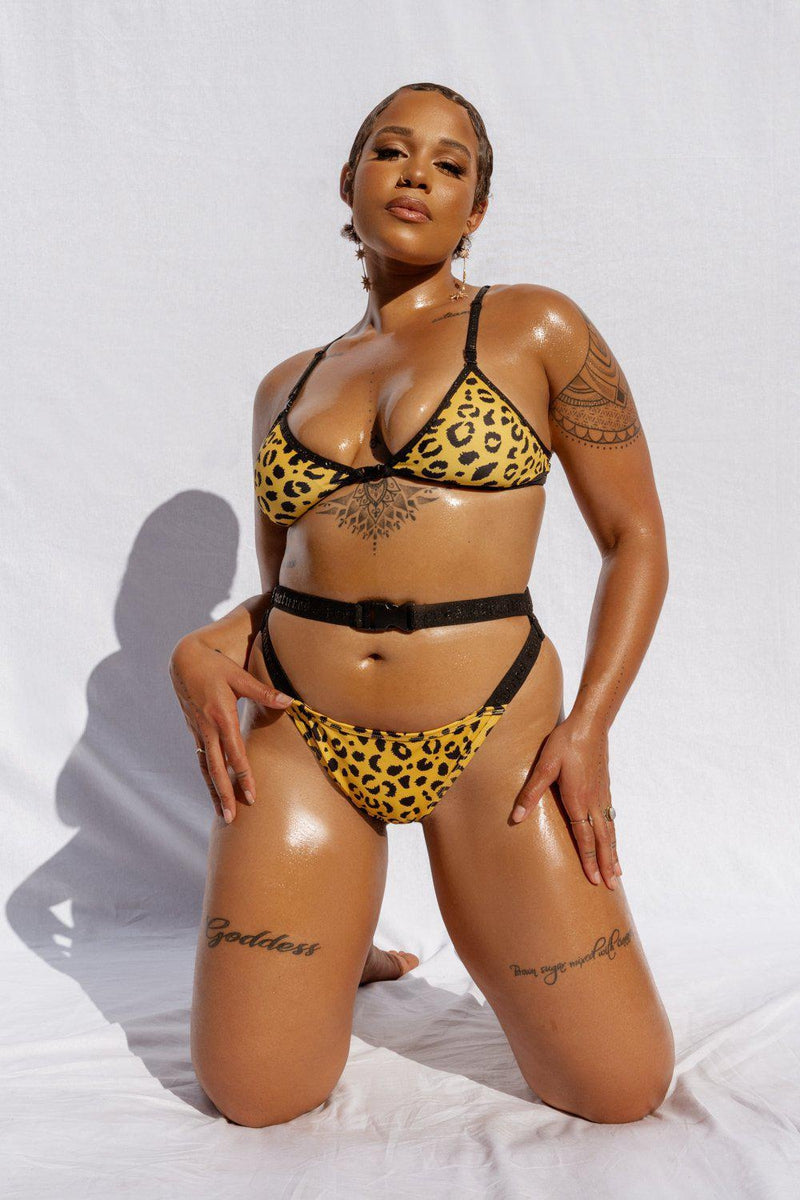 CXIX Buckle Up Bottoms - Yellow Leopard-Creatures of XIX-Pole Junkie