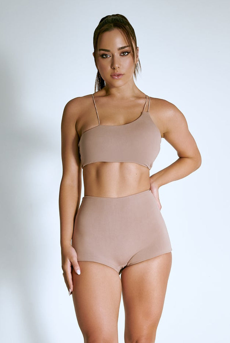 CXIX LuxLounge One Shoulder Illusion Top - Taupe-Creatures of XIX-Pole Junkie