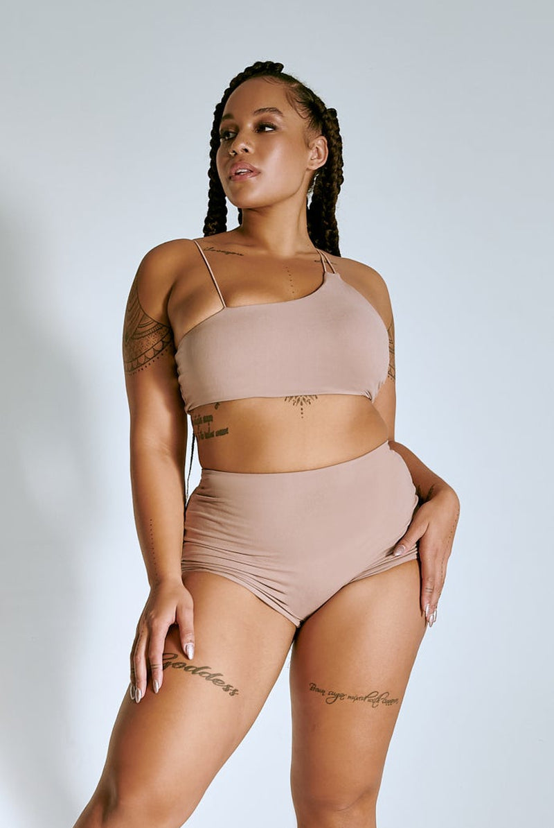 CXIX LuxLounge One Shoulder Illusion Top - Taupe-Creatures of XIX-Pole Junkie