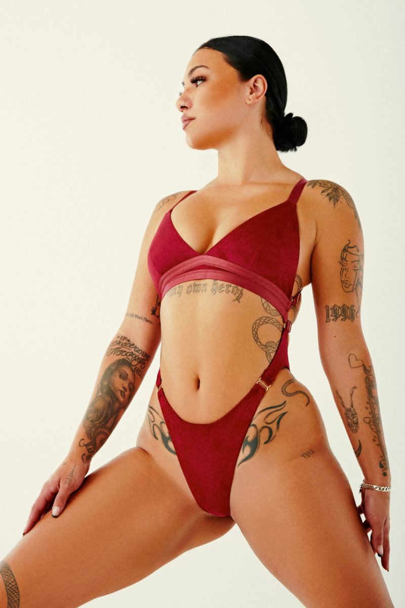 CXIX Aphrodite Bodysuit - Maroon Suede-Creatures of XIX-Pole Junkie