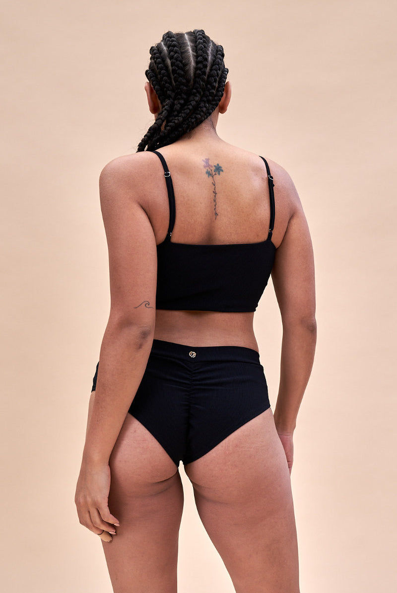 Lunalae Low Waist Shorts - Ribbed Black-Lunalae-Pole Junkie