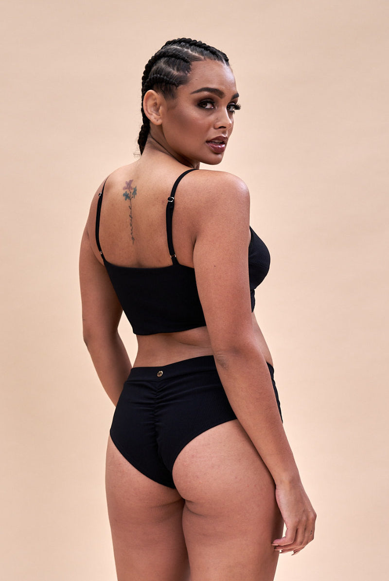 Lunalae Low Waist Shorts - Ribbed Black-Lunalae-Pole Junkie