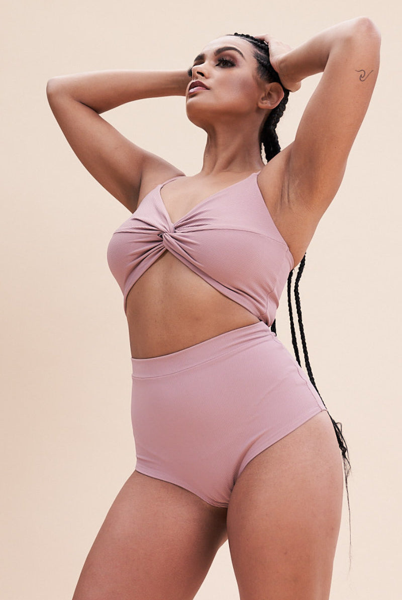 Lunalae High Waist Shorts - Ribbed Blush Taupe-Lunalae-Pole Junkie