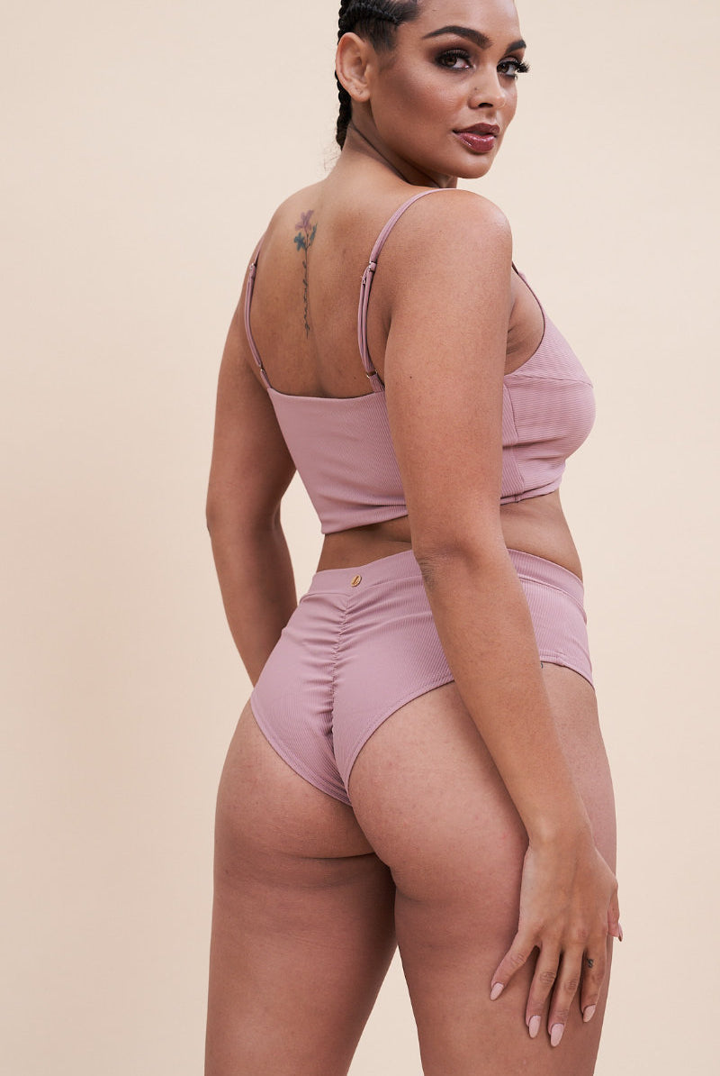 Lunalae Low Waist Shorts - Ribbed Blush Taupe-Lunalae-Pole Junkie