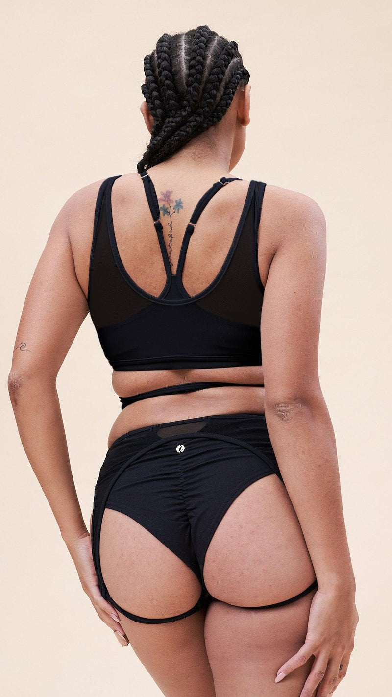 Lunalae Fiona Crossover Wrap Top - Black Mesh-Lunalae-Pole Junkie