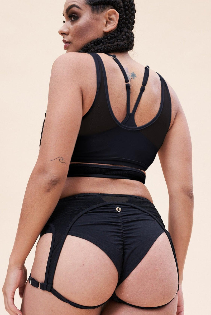 Lunalae Fiona Crossover Wrap Top - Black Mesh-Lunalae-Pole Junkie