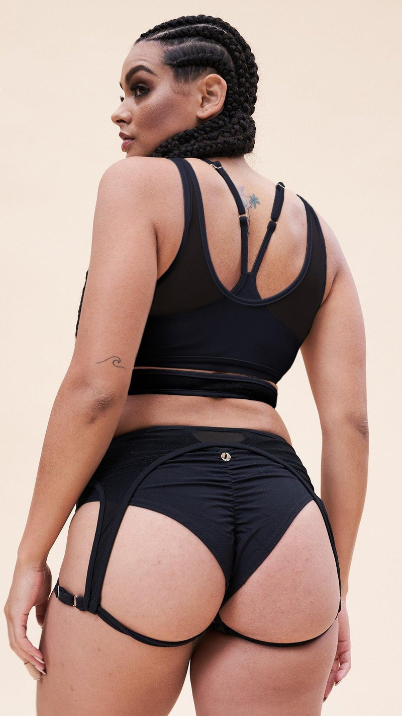 Lunalae Fiona Crossover Wrap Top - Black Mesh-Lunalae-Pole Junkie