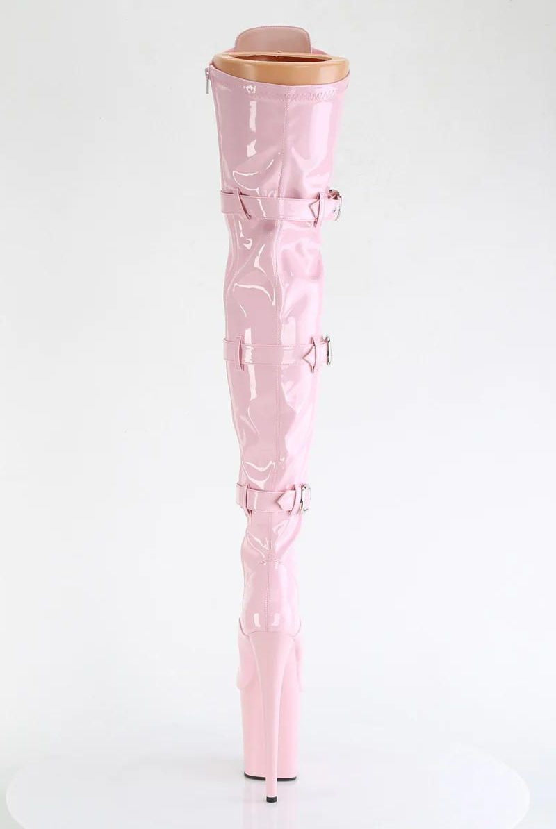 Pleaser USA Flamingo-3028 8inch Thigh High Pleaser Boots - Patent Baby Pink-Pleaser USA-Pole Junkie