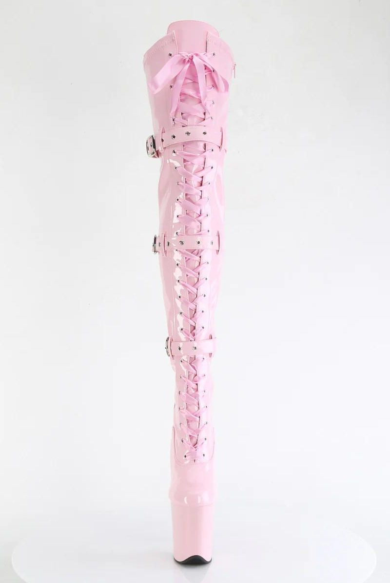 Pleaser USA Flamingo-3028 8inch Thigh High Pleaser Boots - Patent Baby Pink-Pleaser USA-Pole Junkie