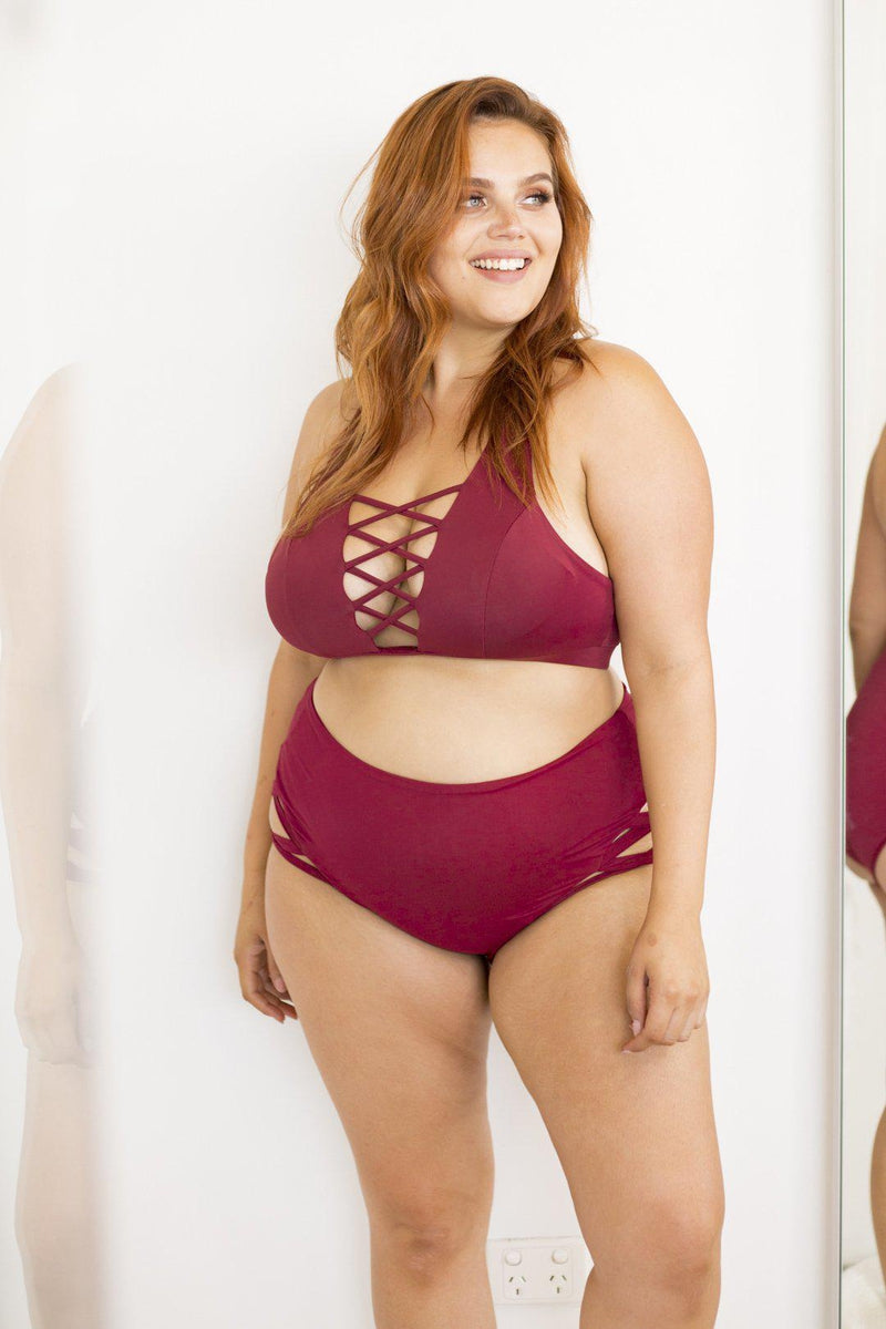 Lunalae High Waist Cross Section Shorts - Wine-Lunalae-Pole Junkie