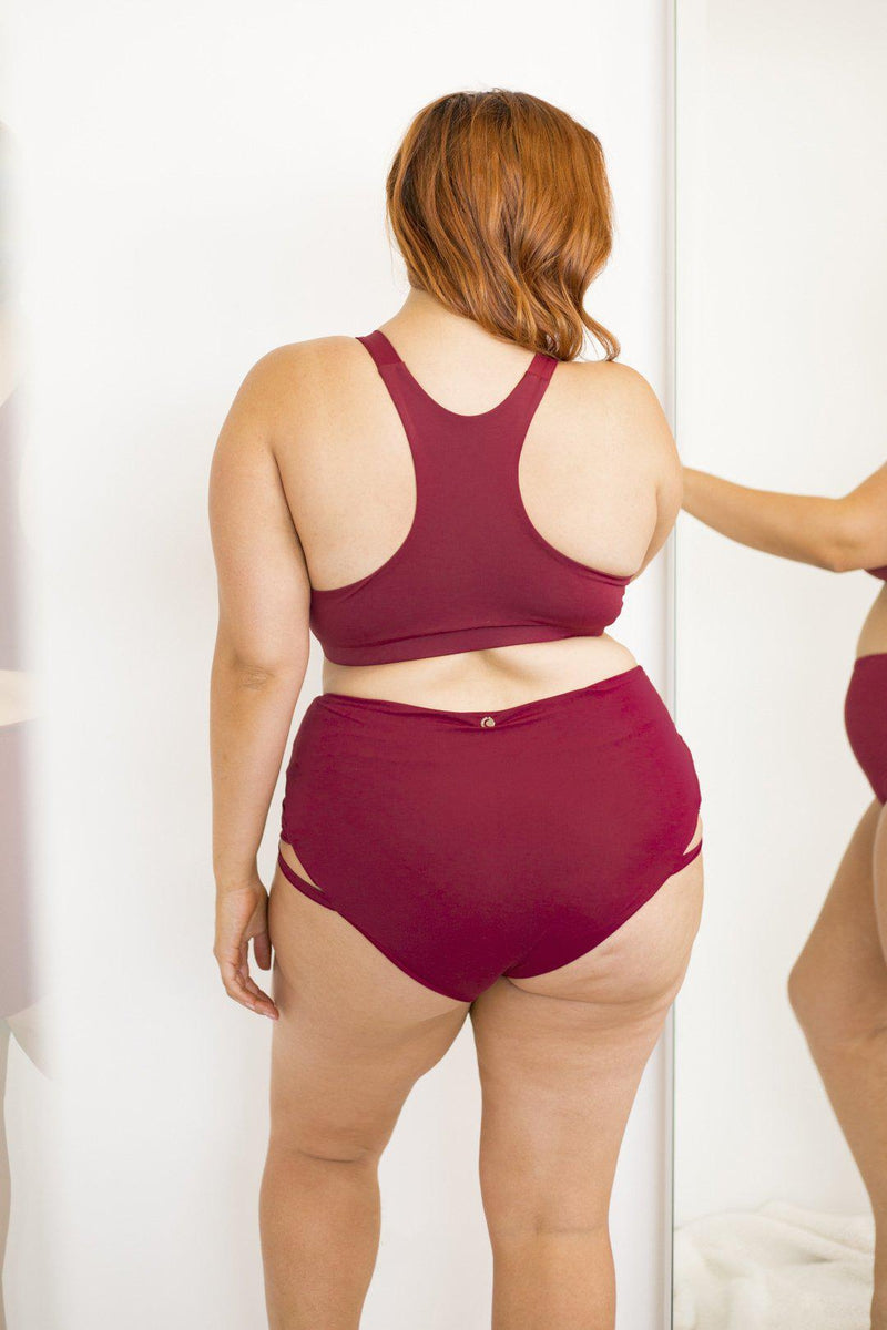 Lunalae High Waist Cross Section Shorts - Wine-Lunalae-Pole Junkie