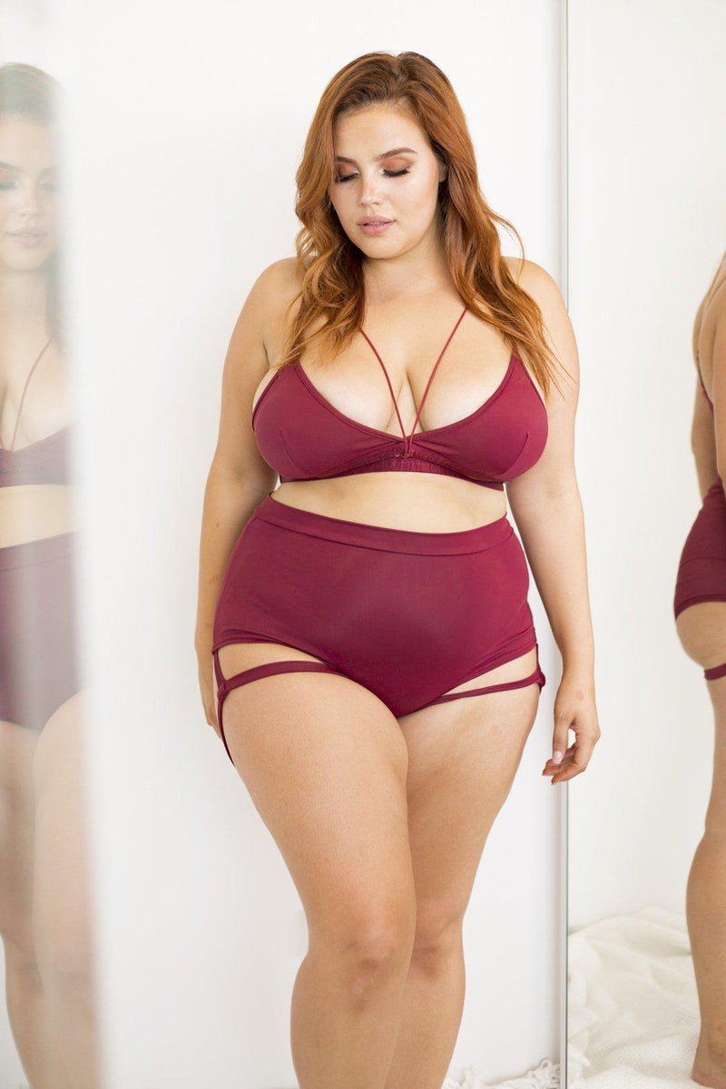 Lunalae Lure You High Waisted Garter Shorts - Wine-Lunalae-Pole Junkie