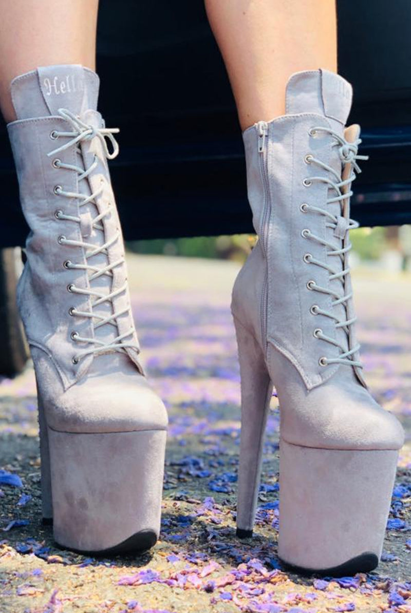 Hella Heels BabyDoll 8inch Boots - Light Grey-Hella Heels-Pole Junkie