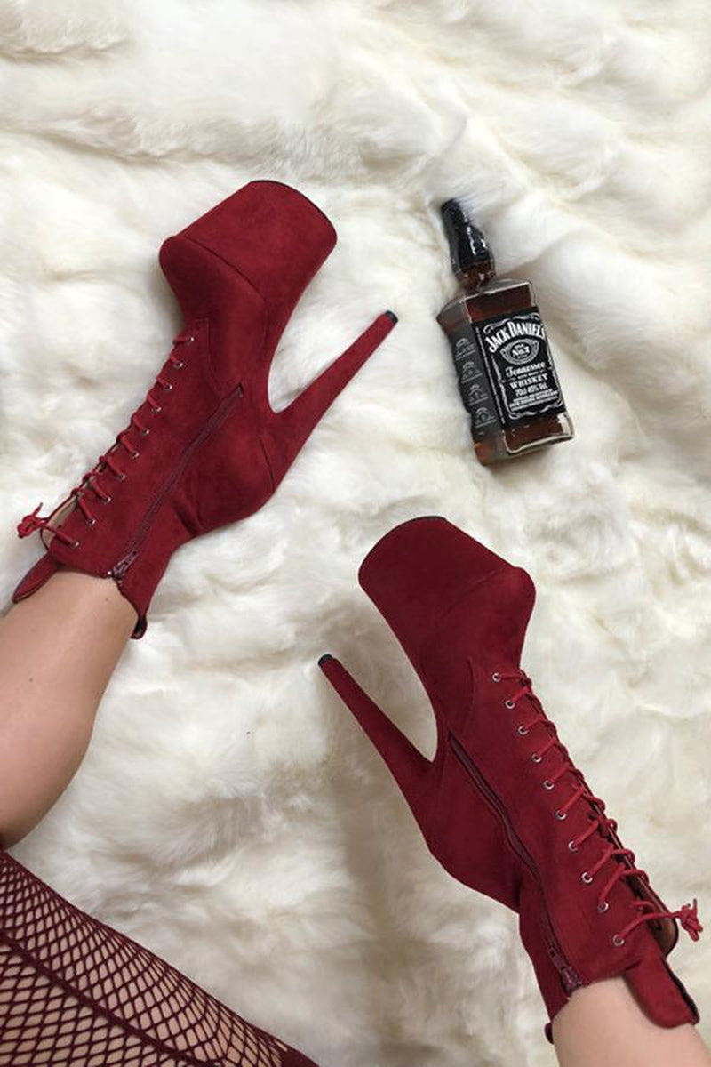 Hella Heels BabyDoll 8inch Boots - Dark Red-Hella Heels-Pole Junkie