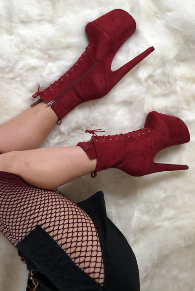 Hella Heels BabyDoll 8inch Boots - Dark Red-Hella Heels-Pole Junkie