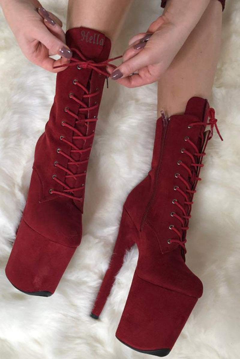 Hella Heels BabyDoll 8inch Boots - Dark Red-Hella Heels-Pole Junkie
