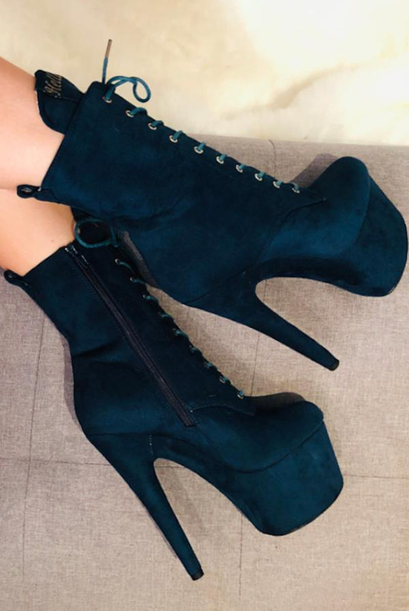 Hella Heels BabyDoll 7inch Boots - Teal-Hella Heels-Pole Junkie