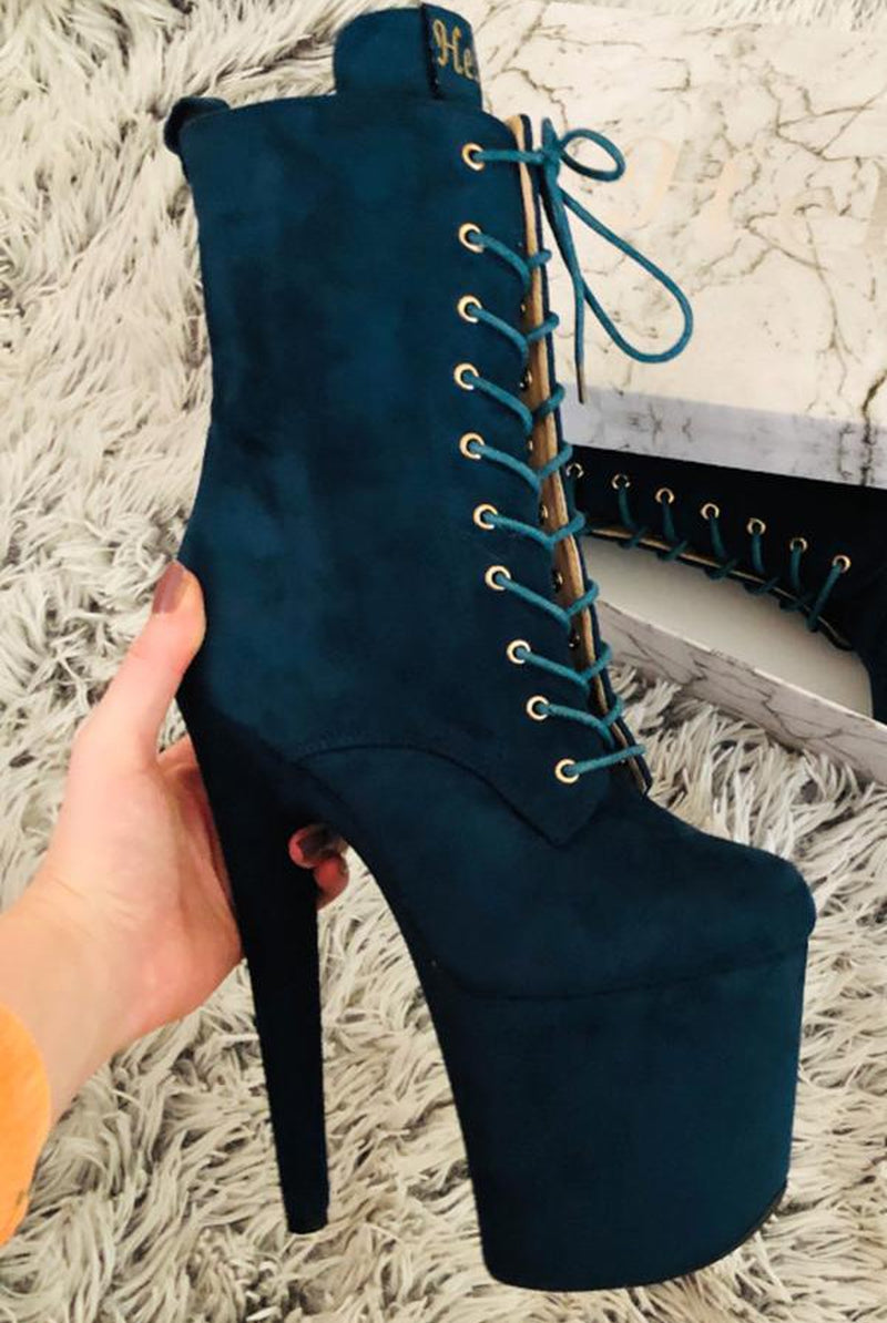 Hella Heels BabyDoll 8inch Boots - Teal-Hella Heels-Pole Junkie