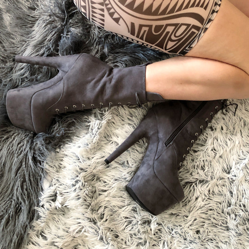 Hella Heels BabyDoll 7inch Boots - Dark Grey-Hella Heels-Pole Junkie