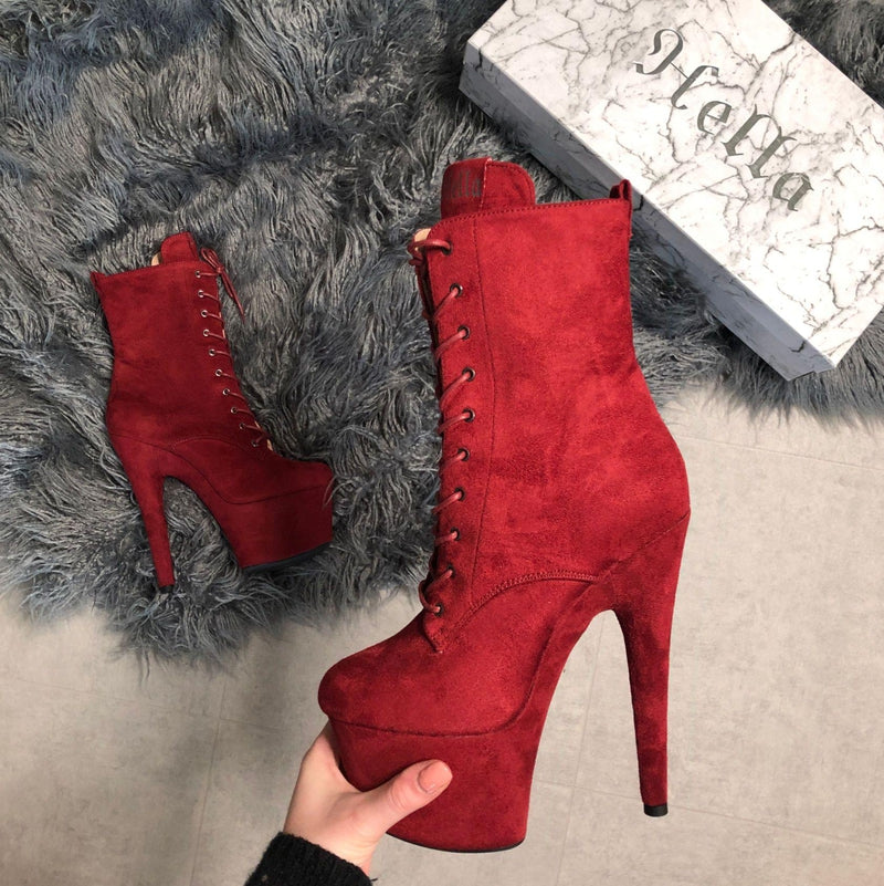 Hella Heels BabyDoll 7inch Boots - Dark Red-Hella Heels-Pole Junkie