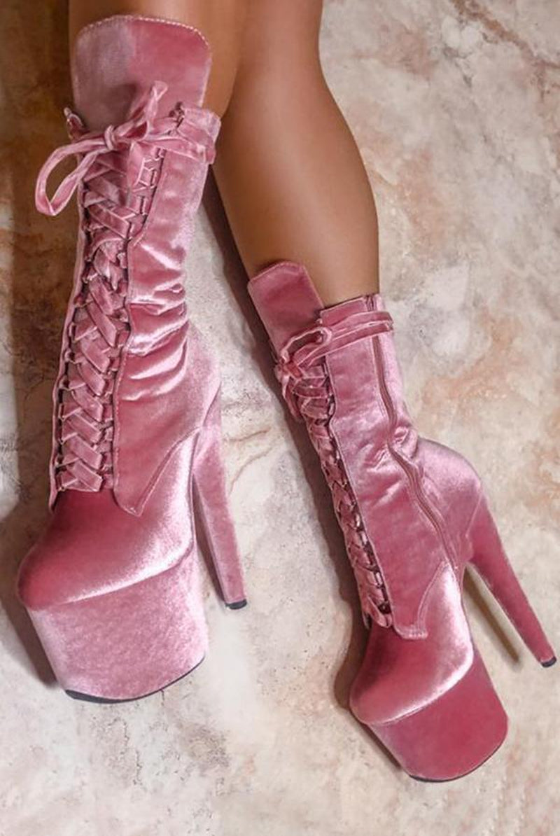 Hella Heels BabyDoll Velvet 7inch Boots - Downtown Doll-Hella Heels-Pole Junkie