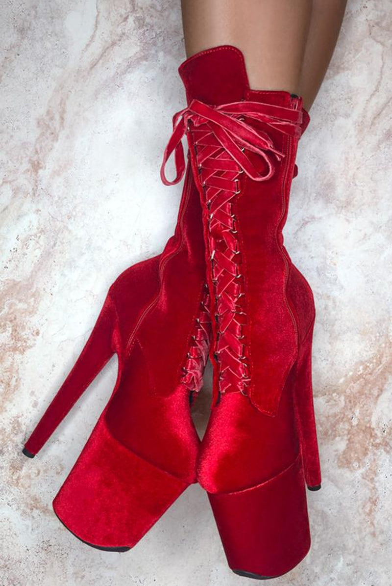 Hella Heels BabyDoll Velvet 8inch Boots - Bad Blood-Hella Heels-Pole Junkie