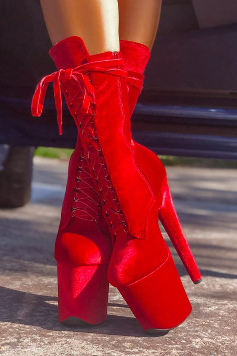 Hella Heels BabyDoll Velvet 8inch Boots - Bad Blood-Hella Heels-Pole Junkie