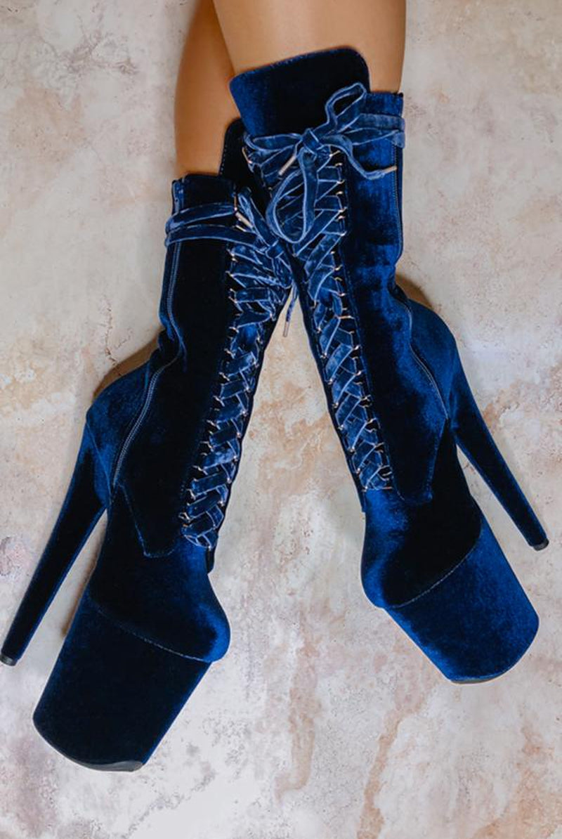 Hella Heels BabyDoll Velvet 8inch Boots - Old Money-Hella Heels-Pole Junkie