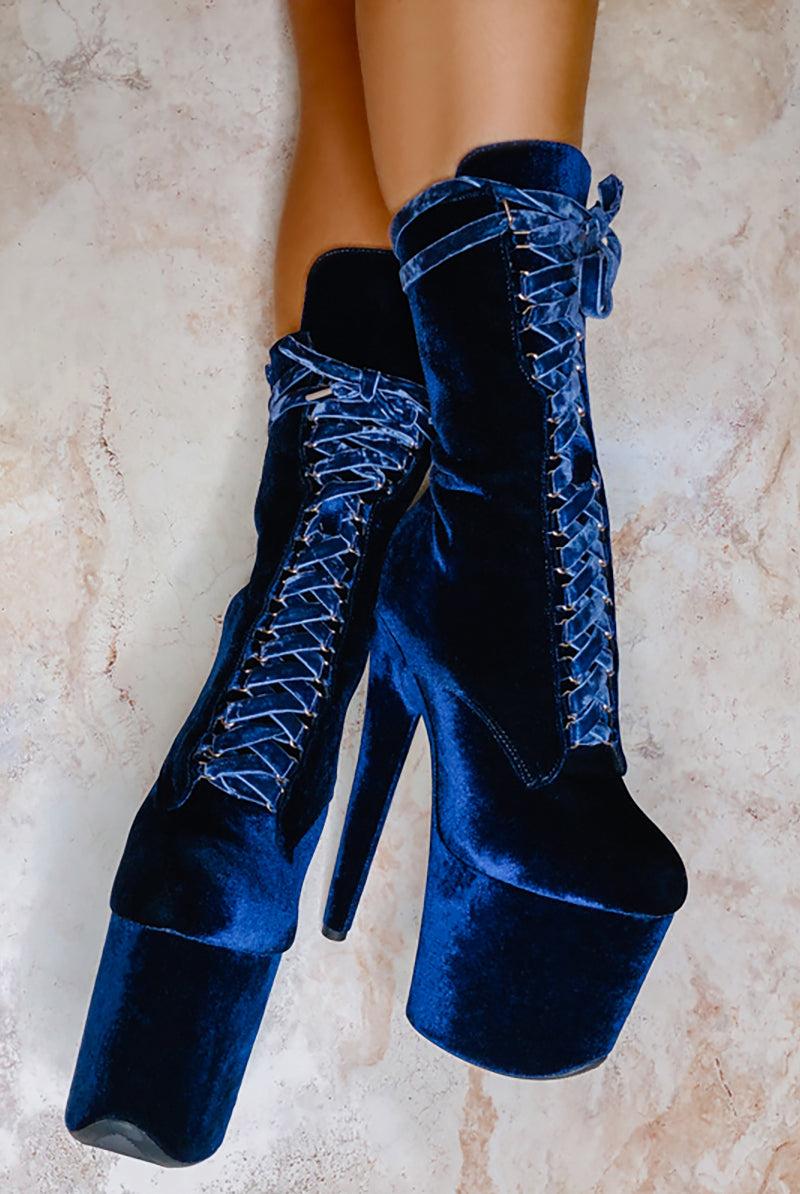 Hella Heels BabyDoll Velvet 8inch Boots - Old Money-Hella Heels-Pole Junkie