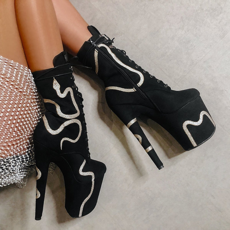 Hella Heels Snake In My Boot 8inch Boots - Black-Hella Heels-Pole Junkie
