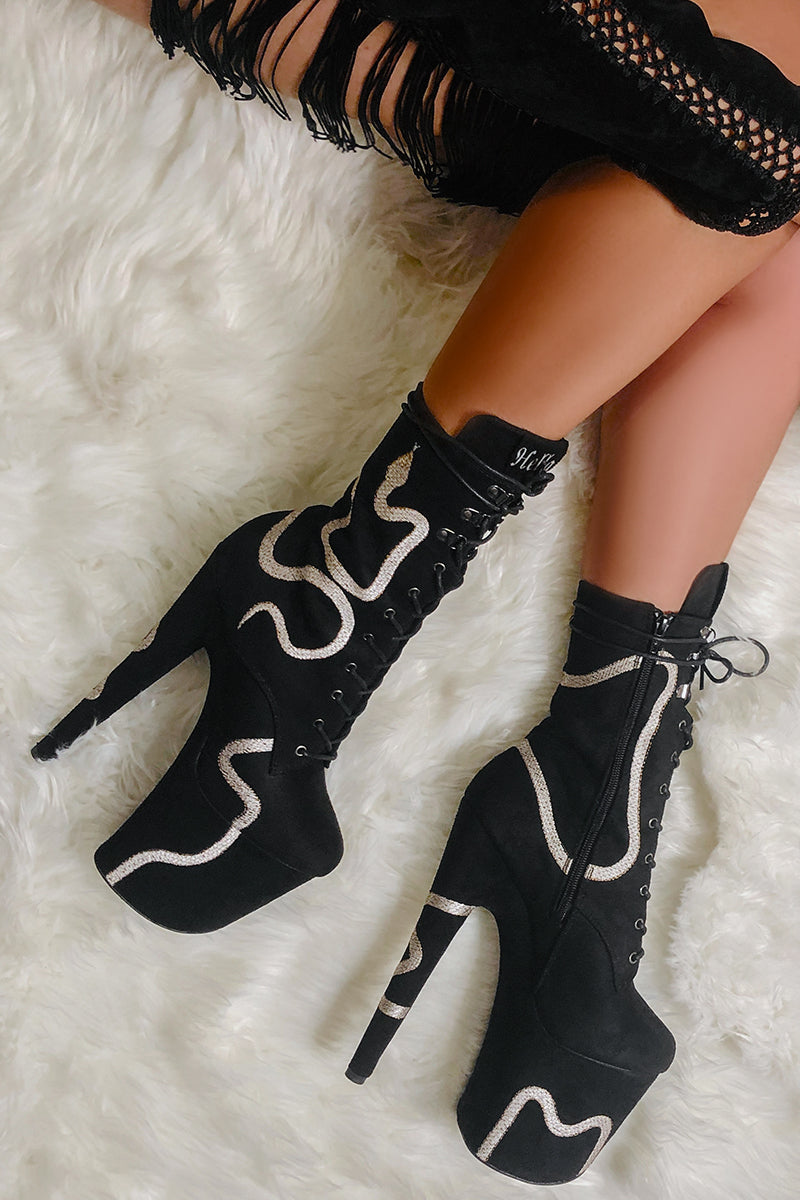 Hella Heels Snake In My Boot 8inch Boots - Black-Hella Heels-Pole Junkie