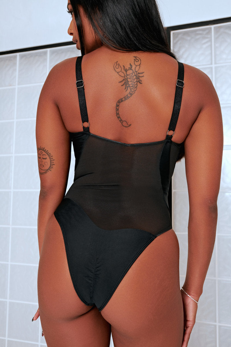 CXIX Silhouette One-Piece Bodysuit - Black with Black Mesh-Creatures of XIX-Pole Junkie