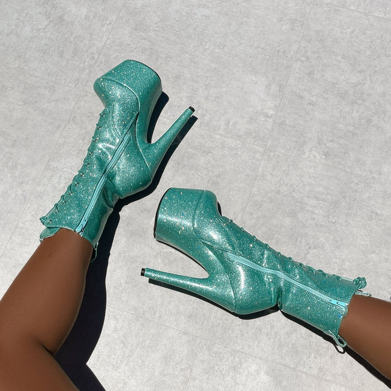Hella Heels The Glitterati 7inch Boots - Baby Blues-Hella Heels-Pole Junkie