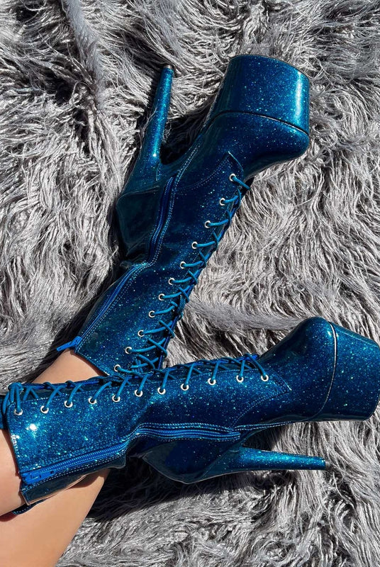 Hella Heels The Glitterati 7inch Boots - Skinny Dippin'-Hella Heels-Pole Junkie