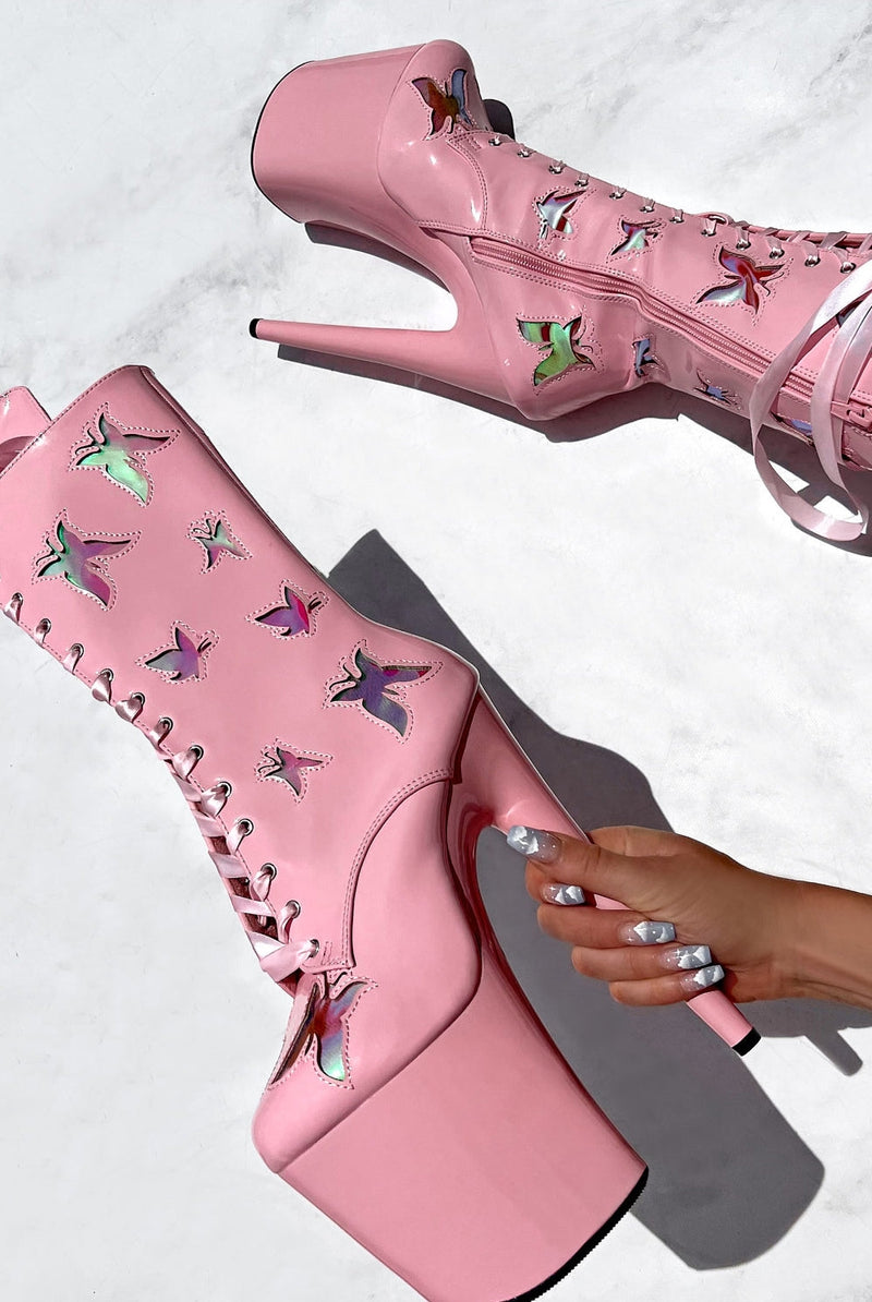 Hella Heels Butterfly Boots - 8inch - Pink-Hella Heels-Pole Junkie