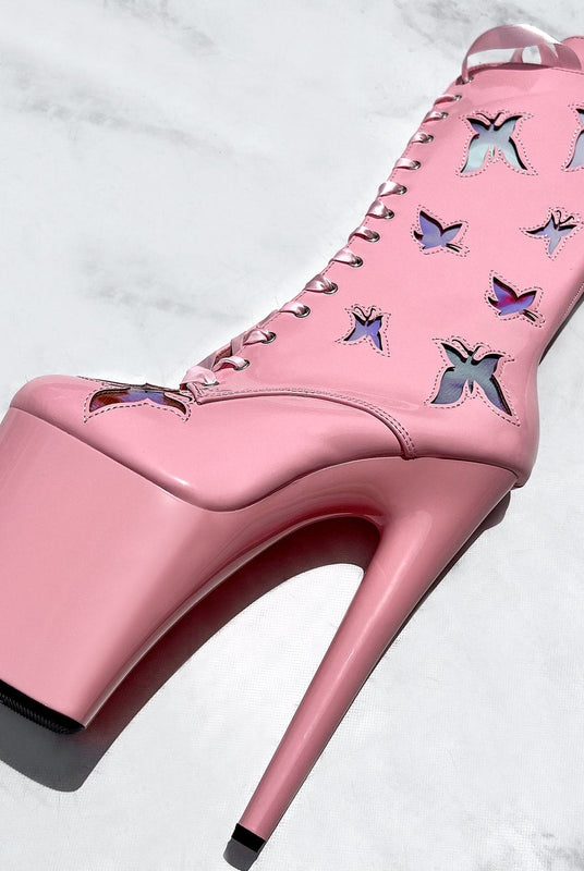 Hella Heels Butterfly Boots - 8inch - Pink-Hella Heels-Pole Junkie