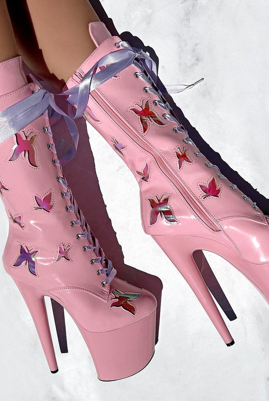 Hella Heels Butterfly Boots - 8inch - Pink-Hella Heels-Pole Junkie