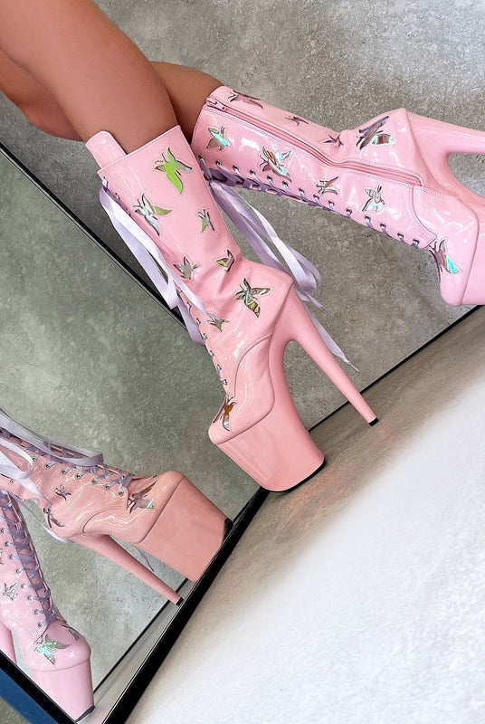 Hella Heels Butterfly Boots - 8inch - Pink-Hella Heels-Pole Junkie