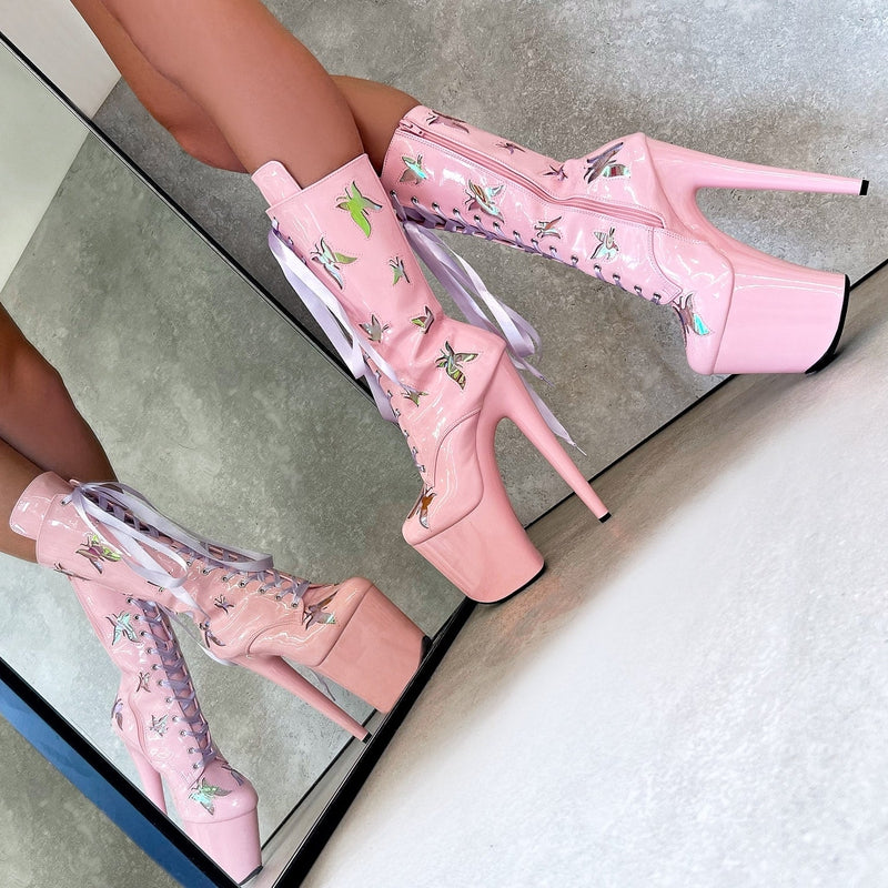Hella Heels Butterfly Boots - 8inch - Pink-Hella Heels-Pole Junkie