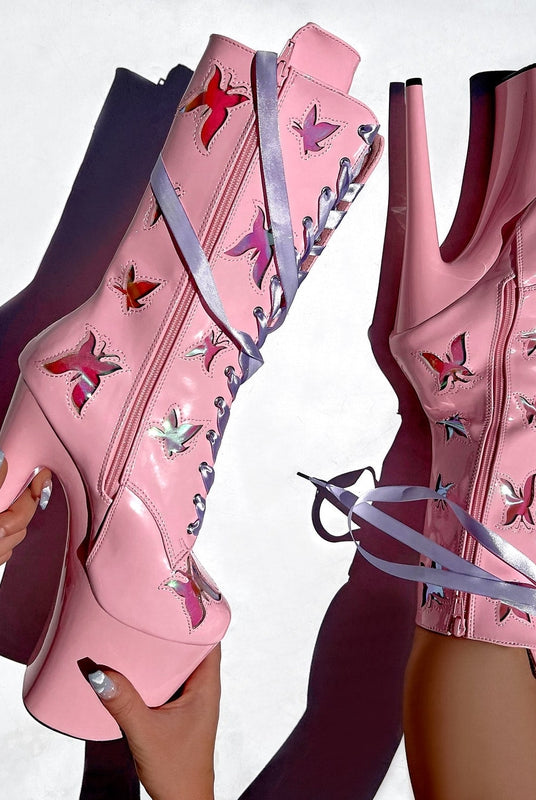 Hella Heels Butterfly Boots - 8inch - Pink-Hella Heels-Pole Junkie