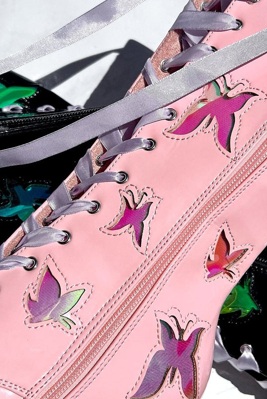 Hella Heels Butterfly Boots - 8inch - Pink-Hella Heels-Pole Junkie