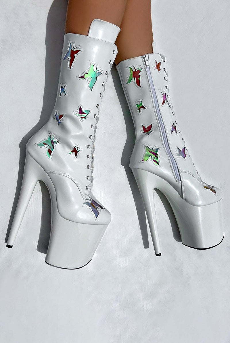 Hella Heels Butterfly 8inch Boots - White-Hella Heels-Pole Junkie